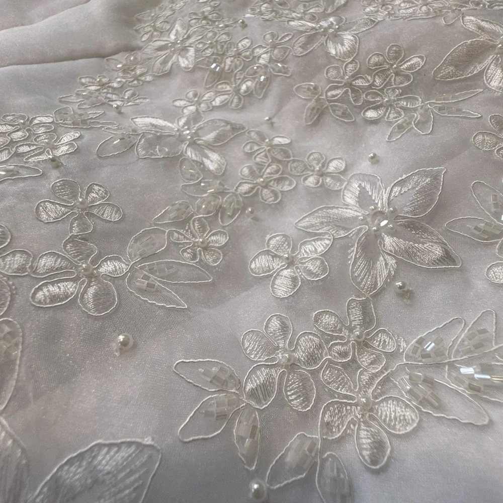 NWT Nordstrom Us Angels Girls Dress Embroidered Flowers  Beaded White Size 8